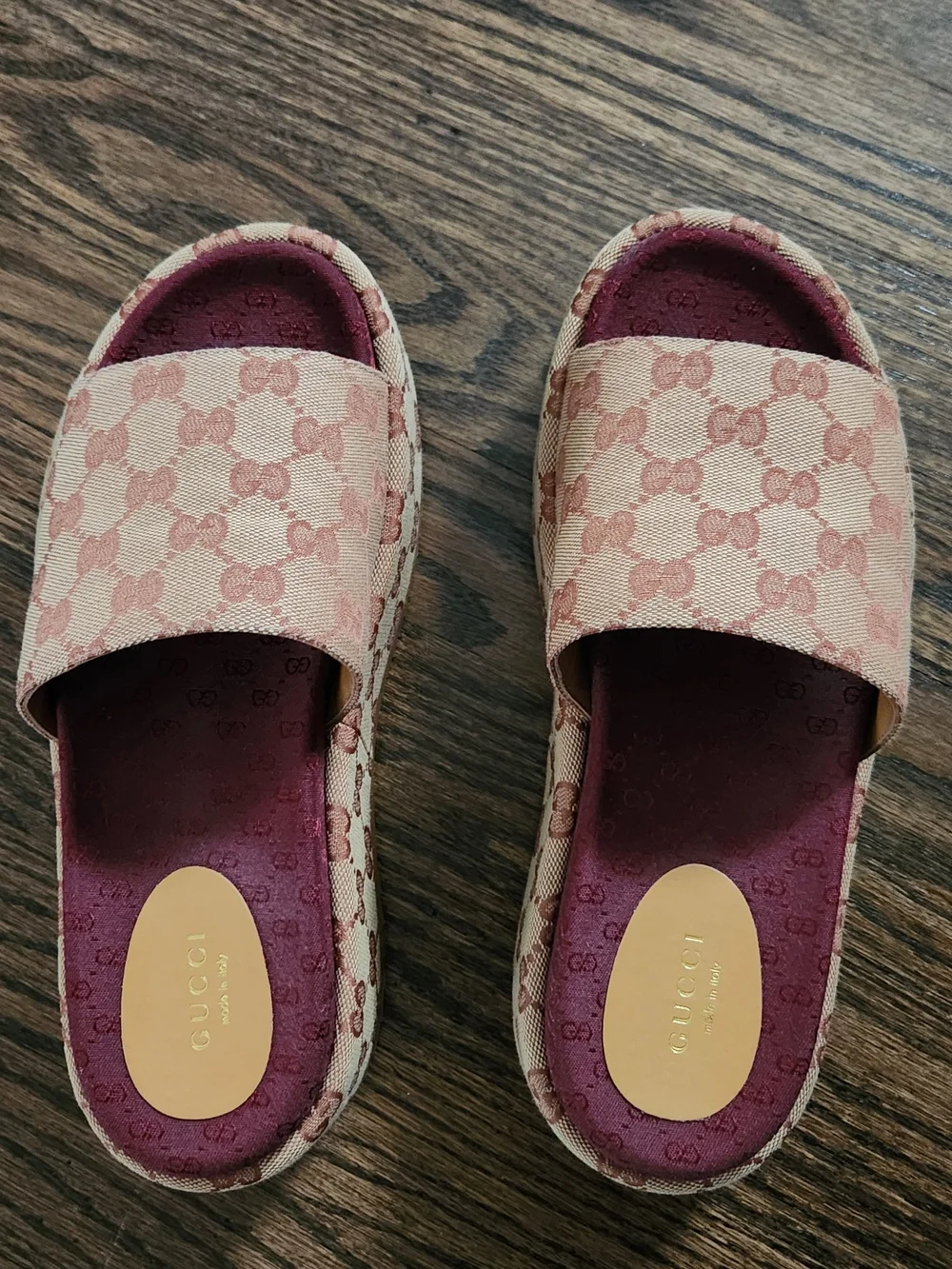 Gucci Canvas GG Monogram Angelina Platform Slide Sandals